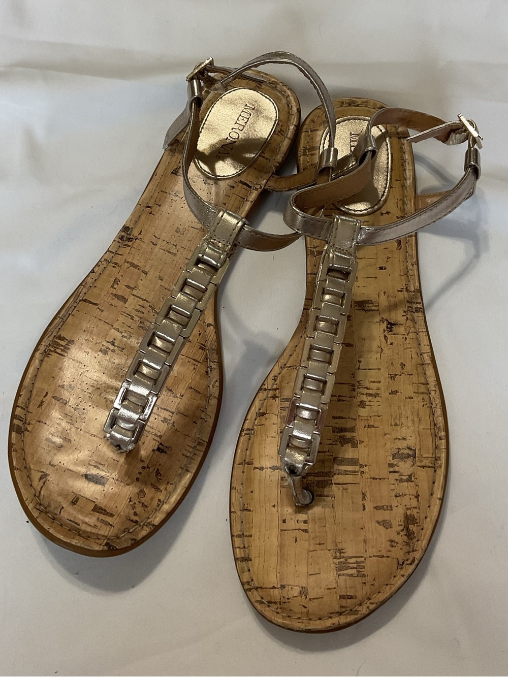 Merona Metallic Gold T-Strap Cork Sandals